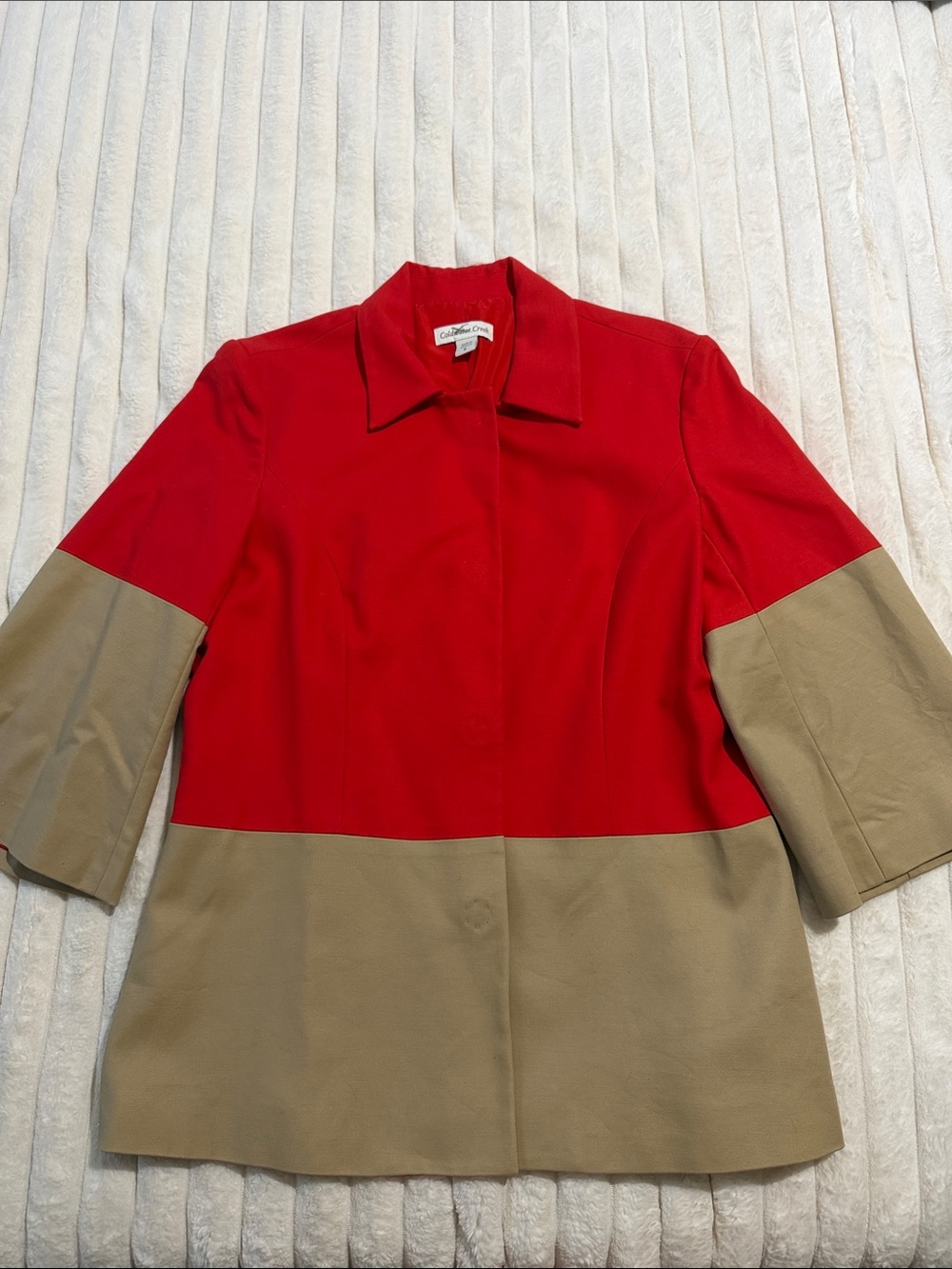 Coldwater Creek Red and Tan Colorblock Trench Coat